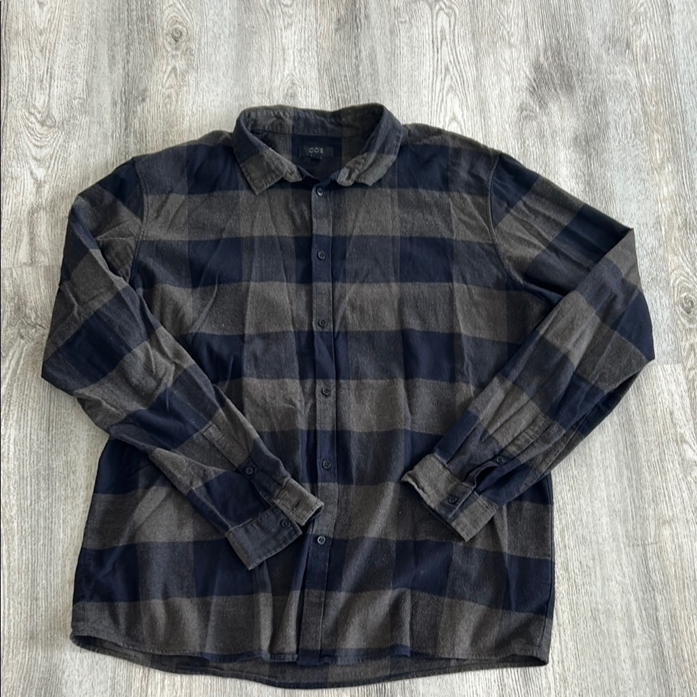 COS Black and Gray Casual Button Down Flannel Shirt